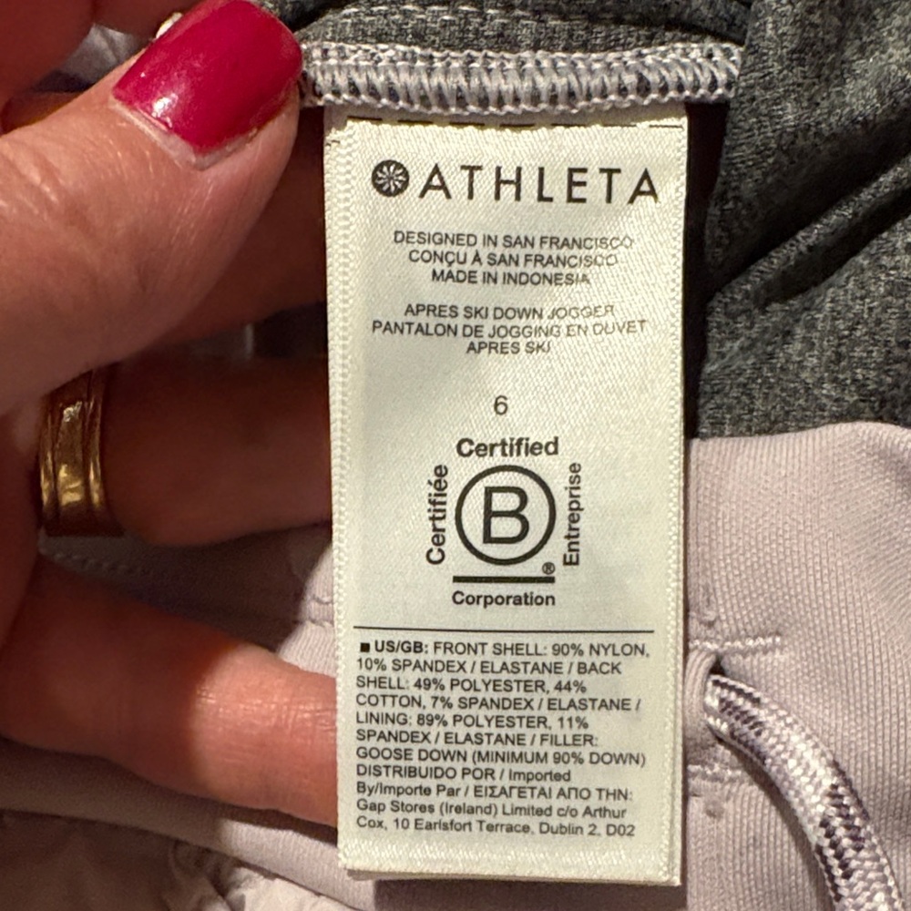 Athleta Apres Ski‎ Down Jogger Pants Shasta Purple size 6 - Picture 9 of 10